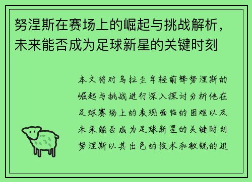 努涅斯在赛场上的崛起与挑战解析，未来能否成为足球新星的关键时刻